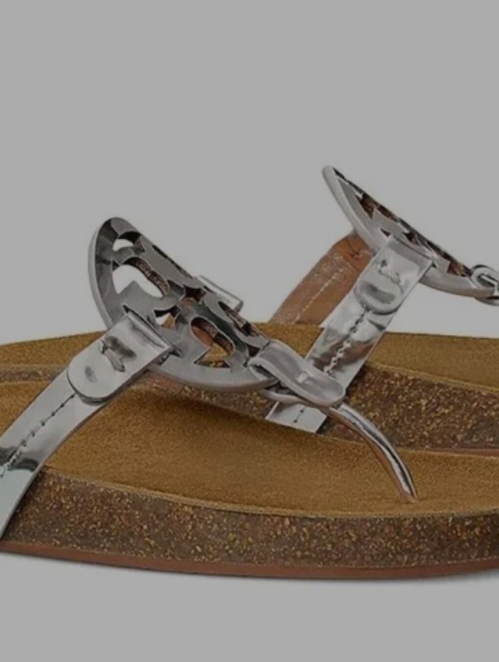 Tory Burch Women’s Metallic Silver Thong Sandals with Cork Footbed
